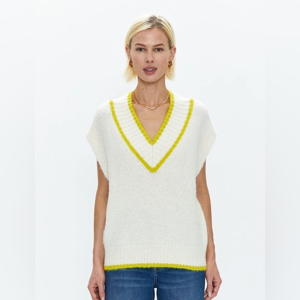 PISTOLA Kiran Sweater Vest Yellow White Ecru Small